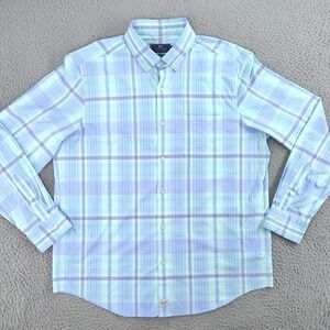 Vineyard Vines Shirt Mens Large Blue Green Plaid Performance Classic Fit Murray